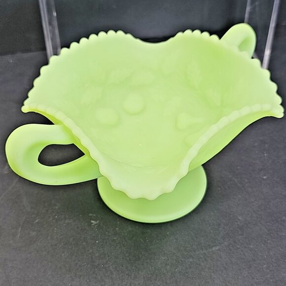 Fenton Uranium Lime Green Satin Footed Candy Dish With Handles Geiger Checked - Picture 3 of 15